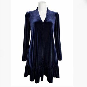 Taylor Navy Blue Trapeze Velvet Long Sleeve Mini Shift Dress size 10 v-neck